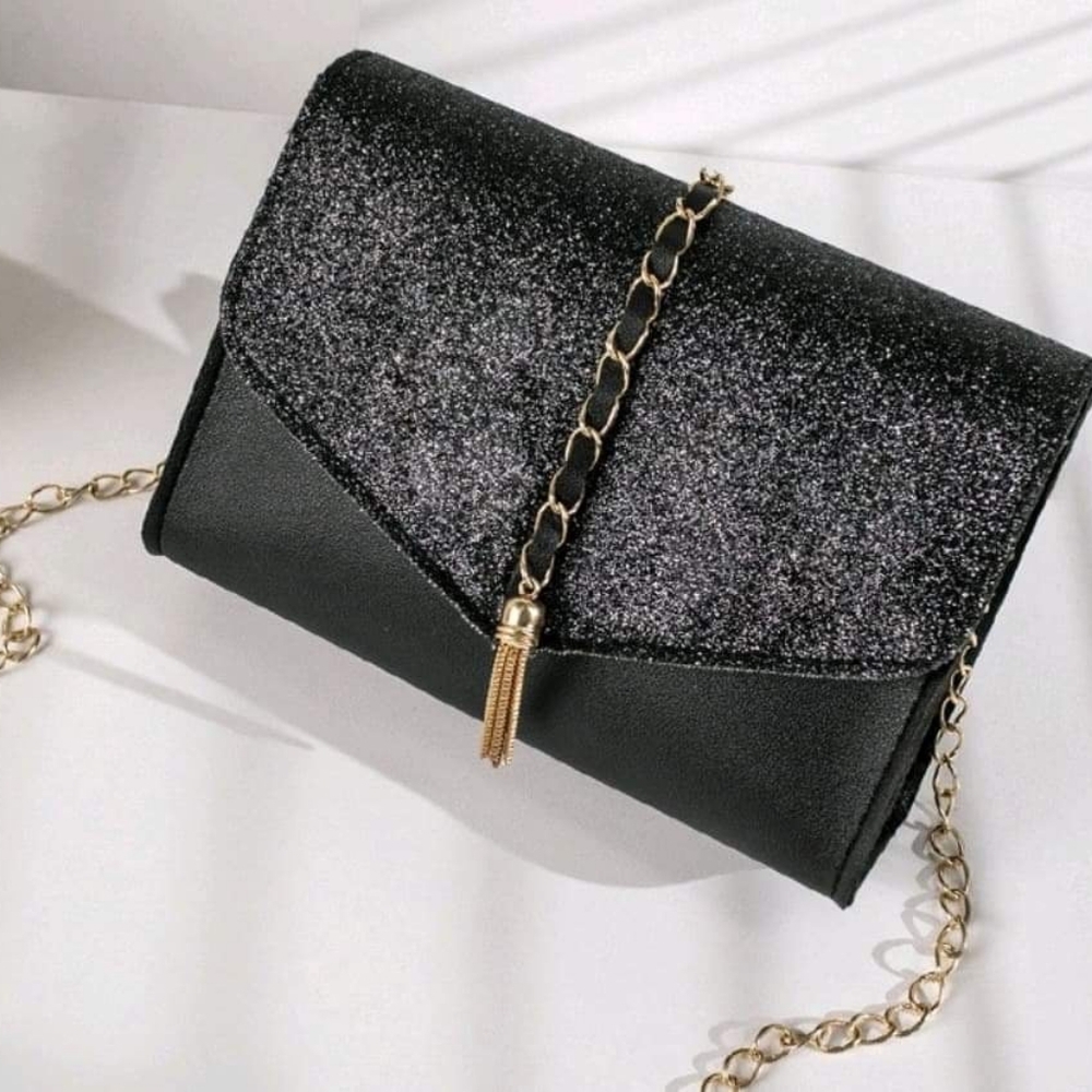 New black sparkle crossbody bag